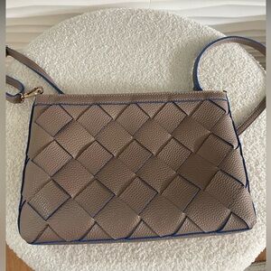 Tan and Blue Crossbody Bag